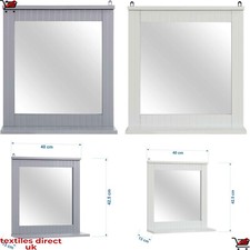 Wood Framed Wall Mounted Bathroom Mirror with Shelf Hanging Vanity XMAS Gift New