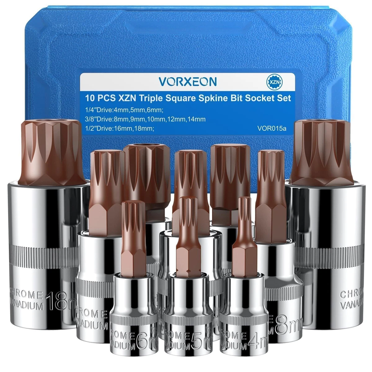 10pcs Xzn Triple Square Spline Bit Socket Set 4mm18mm 50bv30 Crv