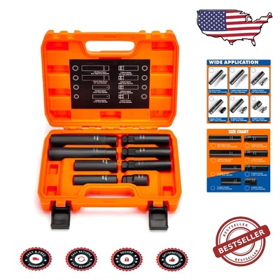 Aftermarket Lug Nut Socket Set - Multi-Functional 8-Piece Hex and Spline Key Kit