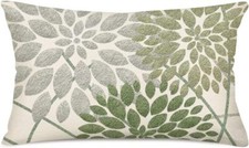 Sage Green Decorative Dahlia Boho Lumbar Pillow Covers 12 x 20 Grey Green