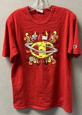 Champion Vintage Mens Red Spaceship Planetary Moon Saturn T-Shirt Size Large