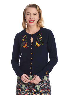 BANNED Apparel Damen Strickjacke blau Retro Vintage 50er Rockabilly Heritage Birdy