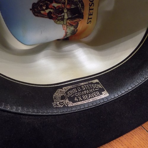 VTG Stetson Cowboy Hat 4X Beaver John B. Stetson Company Black leather band - Picture 12 of 24