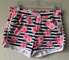 Justice Striped Neon Pink Flower Design Shorts Size XL NWT