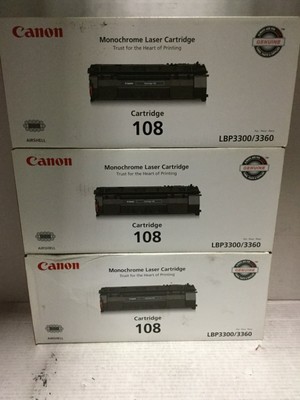 3 Genuine Canon 0266B001[AA] 108 Black Toner Cartridges for LBP 3300 / 3360  | eBay