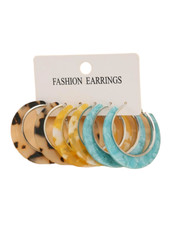 Set of 3 Multicolor Acrylic Hoop Earrings - New