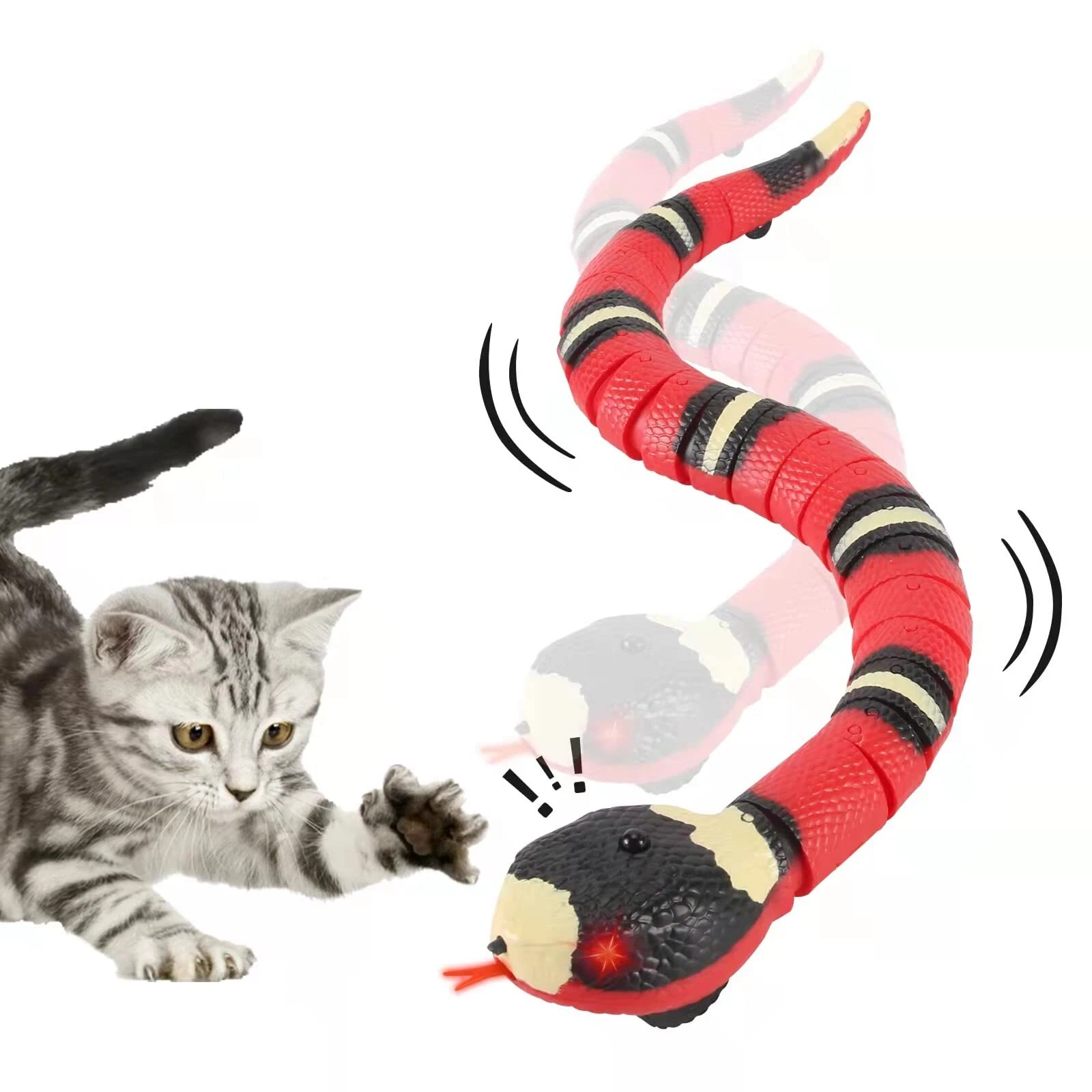 USB Rechargeable Cat Snake Toys Automatically Sense Obstacles Rattlesnake Toy
