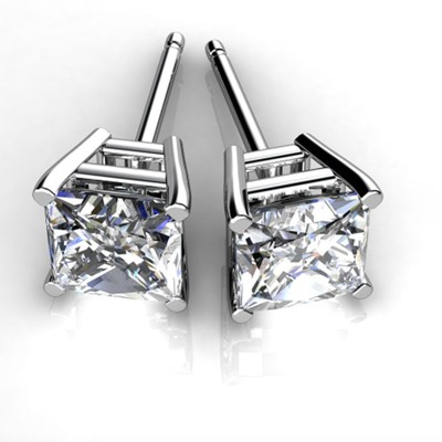 1 00 Ct Vvs1 Princess Cut Diamond Studs 14k Solid White Gold