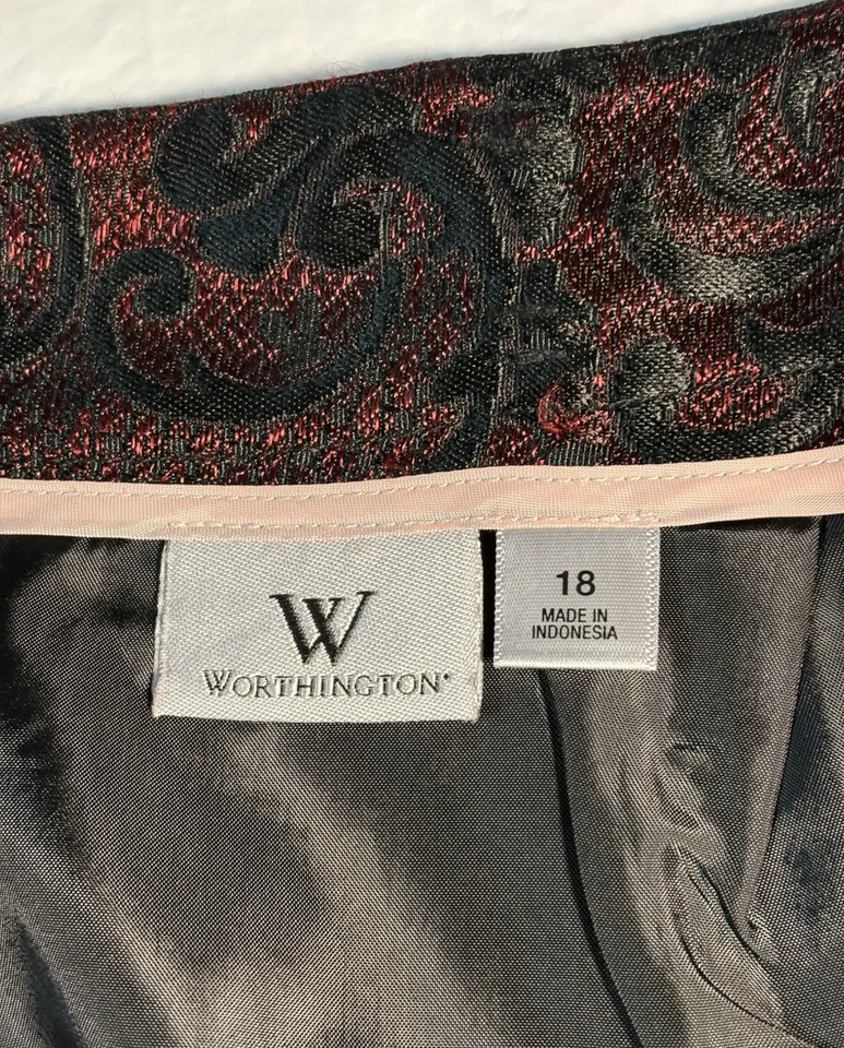 Женская текстурированная юбка Worthington из черной и красной парчи жаккард размер 18 - Изображение 2 из 4