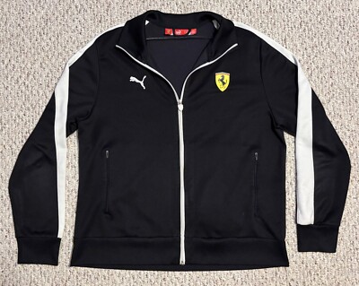 Puma Scuderia Ferrari Vintage Mens Black With White Stripes XL Track Jacket 