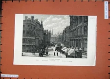 Original Old Antique Print 1887 Queen New-Street Birmingham Buildings Fine Art