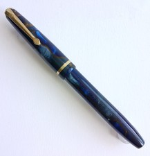 Vintage Conway Stewart Dinkie 560 Fountain Pen Blue 14k Fine Nib Blue Marbled