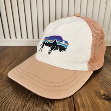 Patagonia Fitz Roy Bison Trucker Hat White Peach Mesh Back Hike Dad Outdoor Cap