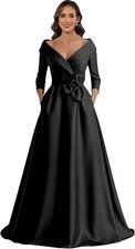 A-Line V-Neck Sleeveless Floor-Length Satin Mother of the Bride Dress 14 Black