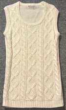 Vintage Full Fashioned Sweater Vest Women Medium 70s Ivory Cable Knit Tunic Long