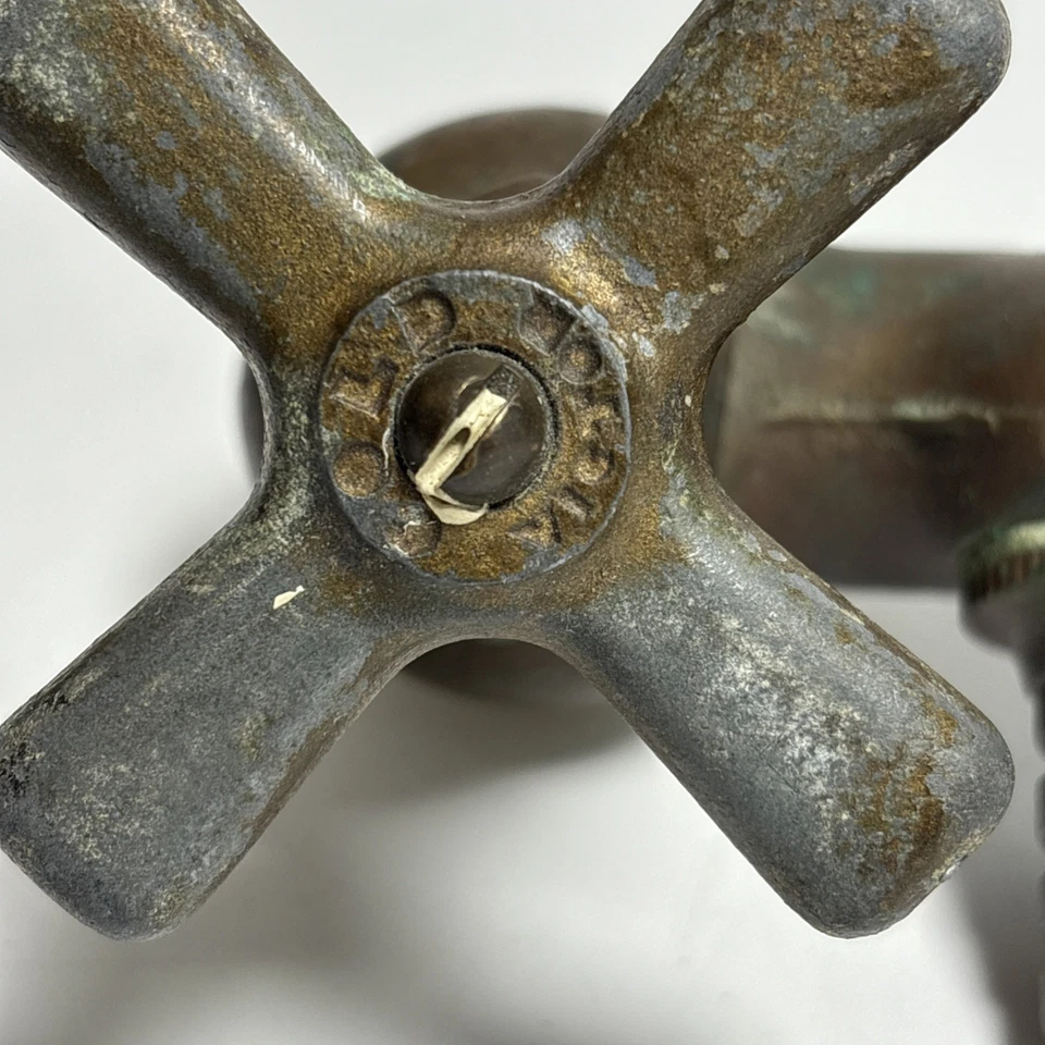 Vintage Brass Clawfoot Tub Faucet By Victor Hot Cold Knobs - Image 4 of 4