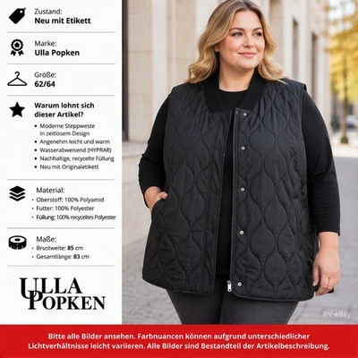 Chaleco acolchado mujer Ulla Popken negro talla 62/64 Plus Size chaleco nuevo con etiqueta - Imagen 1 de 4