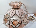 Tiffany Style Stained Glass Etched Hanging Lamp Blush Pink /Clear 18" Lotus VTG2