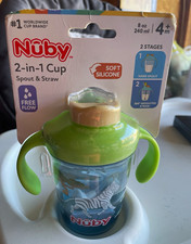 Nuby 2-in-1 Spout Straw Sippy Cup 8oz Silicone Free Flow Handles 4m G/B