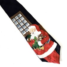 HOLIDAYS Mens Santa Necktie Silk Christmas Red/Black 56β USA Made