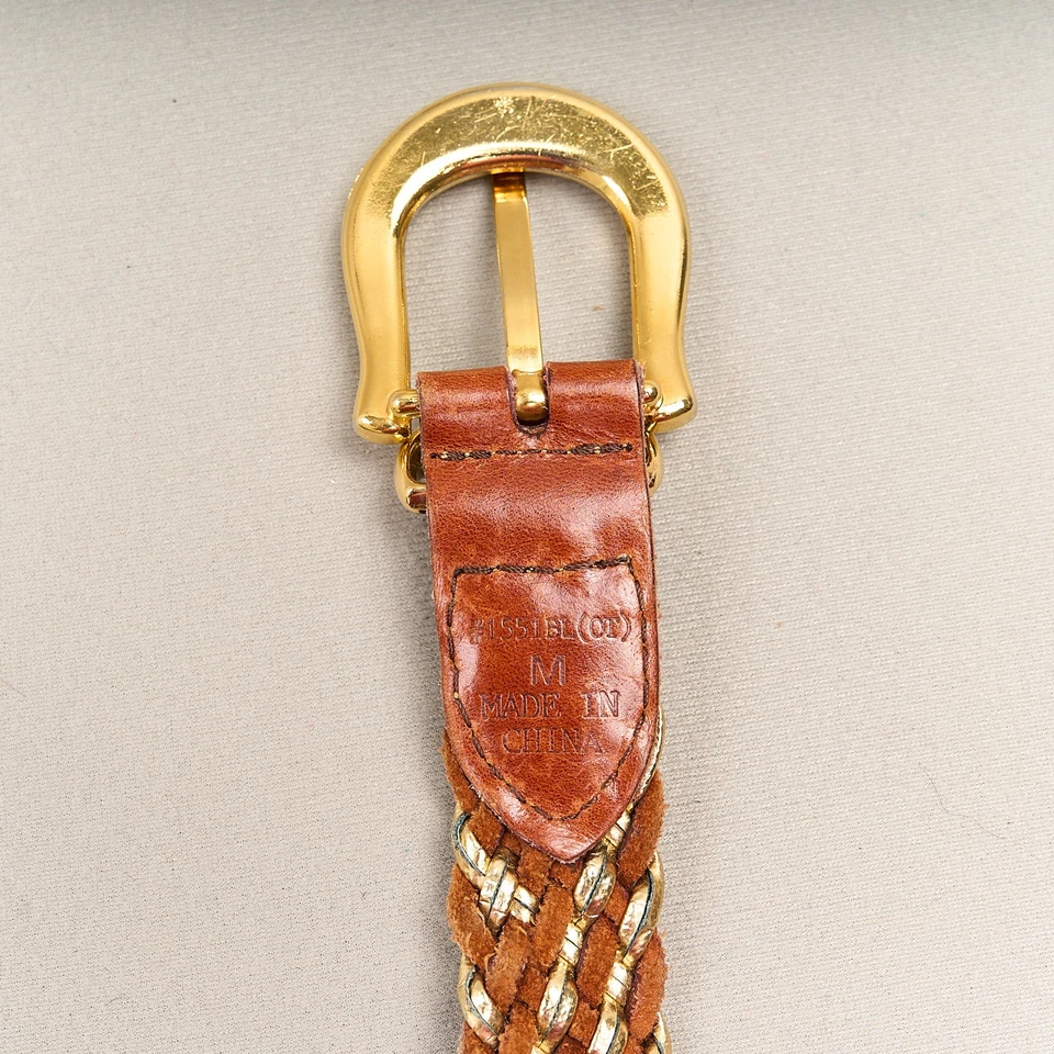 Cinturón de cuero trenzado vintage para mujer M marrón y metálico tejido hebilla tono dorado Foto 4 de 4