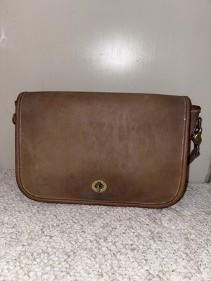 VINTAGE COACH Covertable NYC Brown Tabac Leather Shoulder Clutch Turnlock Bag
