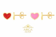 14K Enamel Heart Stud Earrings Solid Gold