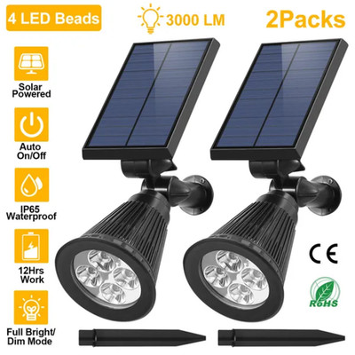 2 Waterproof Solar Spotlights for Outdoor Lighting - Bright & Energy Efficient