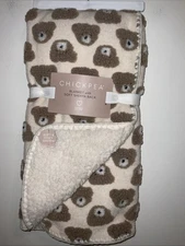 CHICK PEA HOLIDAY TAN BROWN TEDDY BEAR HEADS BABY SOFT SHERPA BLANKET 30"x40"NWT