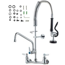 Uimoso Commercial Wall-Mounted Kitchen Faucet with Pre-Rinse Sprayer, 25" Height