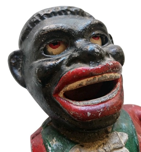 *HH* Antique Jolly Niccer Bank Piggy Bank Statue Sculpture Metal Man Black - Picture 12 of 24
