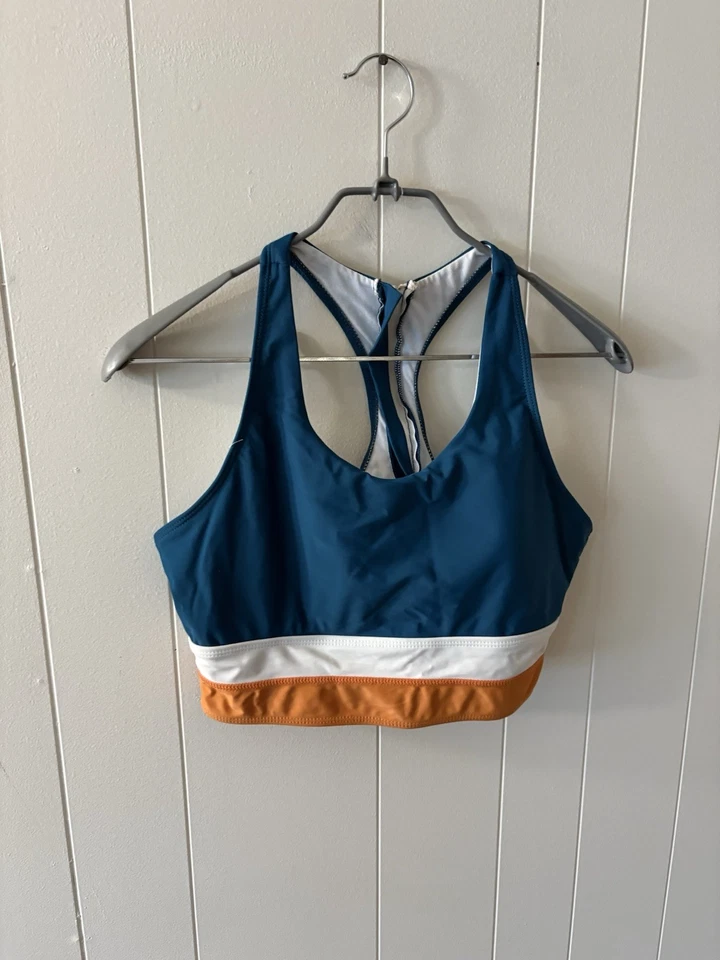 Women’s Large Swim Top Turquoise/white/orange Padded Top Racerback Sporty #75 A3 - Image 2 of 4