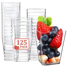 Eupako 125x 5oz Clear Square Plastic Mini Dessert Parfait Cups – Disposable/Reus