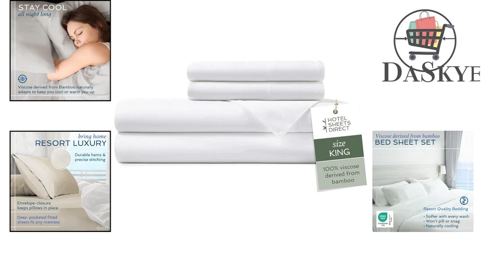 Juego de sábanas de bambú tamaño king de 4 piezas - Certificado OEKO-TEX, absorbe la humedad Foto 2 de 4