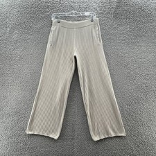 Barefoot Dreams Pants Womens Medium Beige Wide Leg Ribbed Knit Cozy Lounge