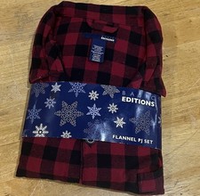 Vtg Kmart Basic Edition Men's Flannel Red Plaid Long Sleeve Pajamas 100 Cotton