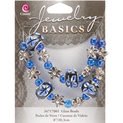 3er Pack Cousin Schmuck Grundlagen Glasperlen Stränge - Blau Ausgefallen Rund Mix 8'' 34717001