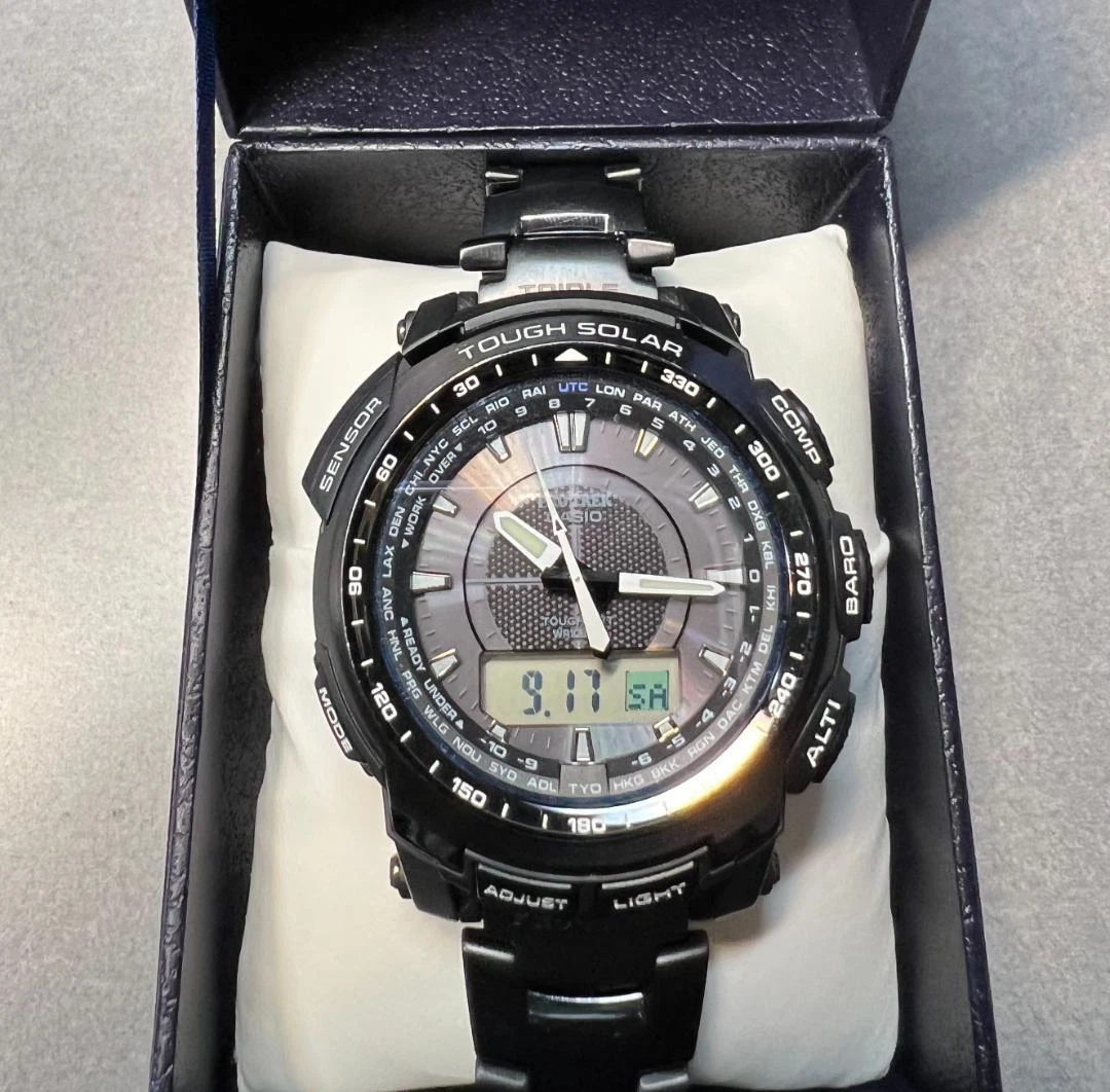 CASIO PRO TREK PRW-5100YT-1JF Tough Solar Black Mens Watch Used 3j16015