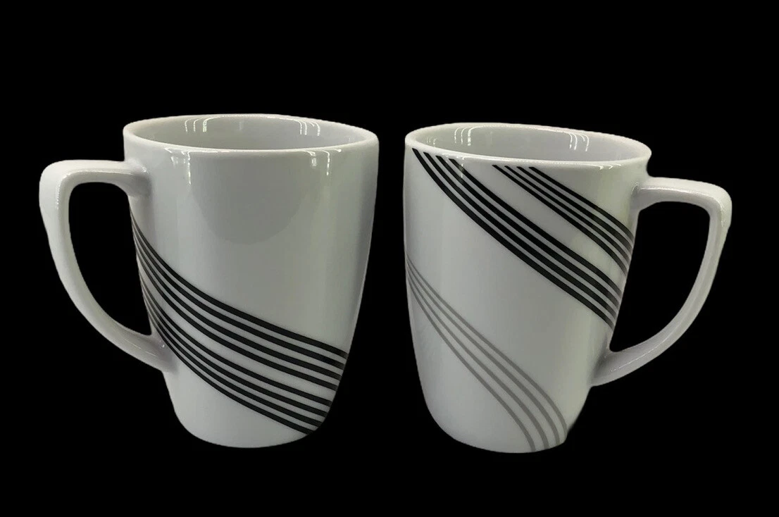 Set Of 2 Corelle Coordinates Porcelain Urban Arc Cup Mug 12 Oz. White Lot EUC