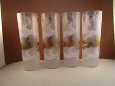 Vintage Libbey Frosted Glass Cavalcade Horses Set of 4 Tom Collins Coolers B