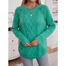 Decorative Button Round Neck Raglan Sleeve Sweater