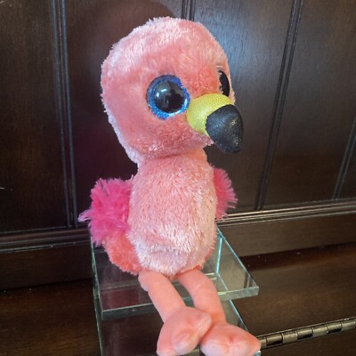 TY Gilda Beanie Baby Hot Pink Flamingo 6” With Half Sparkly Beak