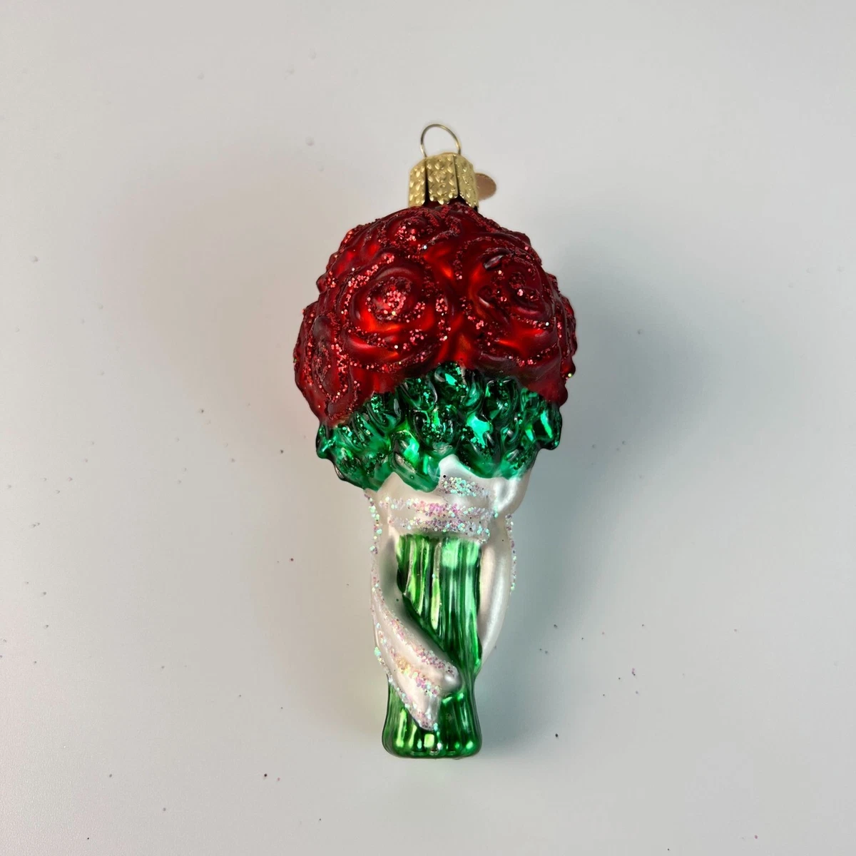 Old World Christmas Ornament Wedding Bridal Bouquet White Red