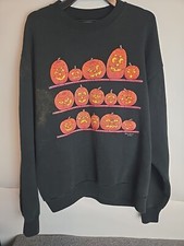 vintage 80s Jack-o-lantern Sweatshirt Size Sml Pumpkin Halloween Black Crewneck