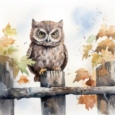Little Owl Painting Art Print 8x11 Watercolor handmade Decor