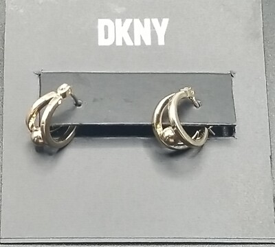DKNY Earrings gold tone small hoops hinge enamel hoops NEW JLY69