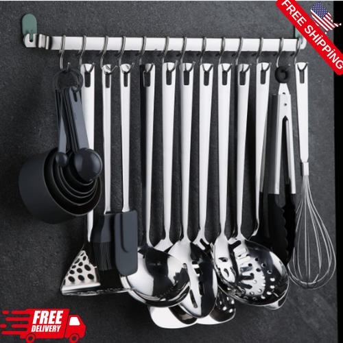 Kitchen Rack,Garage Storage Rack Utensil Holder 14 Hooks Wall Mounted