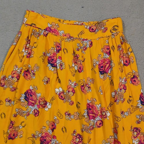 Modcloth Skirt Womens 8 Yellow Roses Cowgirl Boots Hat Horse Pleated Pockets - Picture 18 of 20