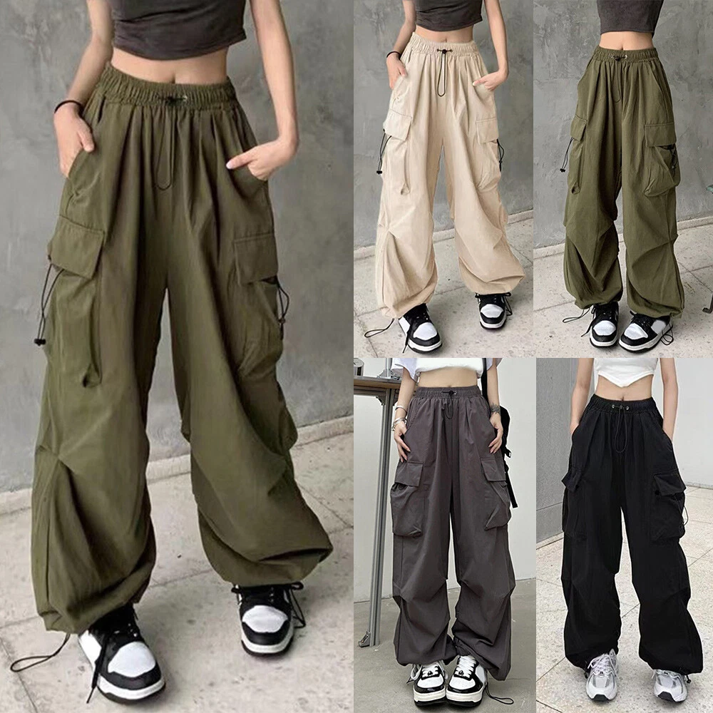 Women Cargo Pants Plus Size Elastic Waist Work Trousers Combat