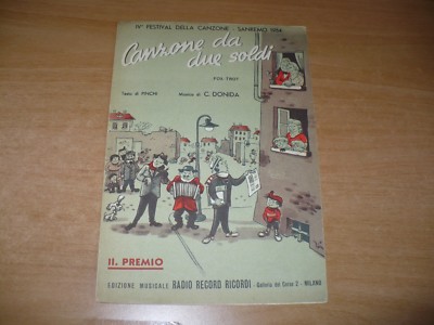 FOX-TROT PINCHI C. DONIDA SANREMO 1954 TWO MONEY SONG MUSICAL SCORE